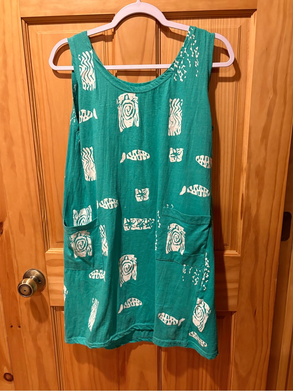 Island Beach brand sleeveless shift dress/swim cover-up women’s L green white